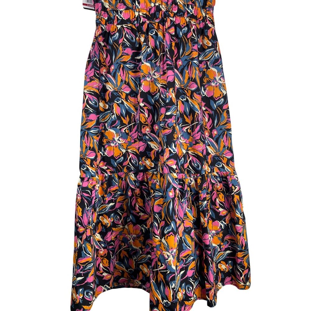 French Connection Twist Front Midi Dress Women's XL NWT Tropical Ruffle Cotton - Picture 8 of 10